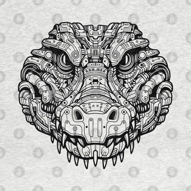 Biomechanical Crocodile: An Advanced Futuristic Graphic Artwork with Abstract Line Patterns by AmandaOlsenDesigns